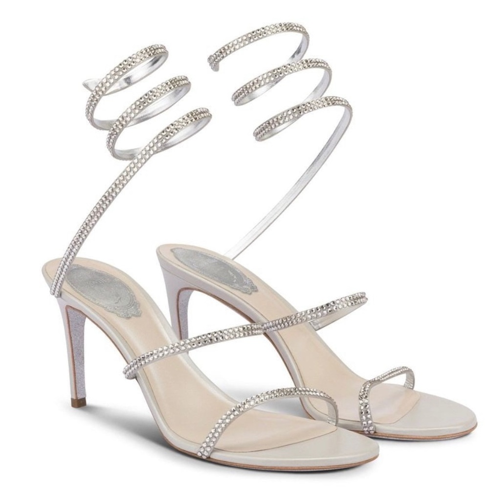 ❌SOLD❌ Rene Caovilla 37.5 JEWELED SANDALS CLEO SILVER - Picture 1 of 13